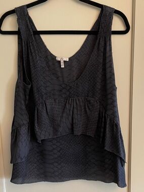 Joie Dark Gray Snakeskin Print 100% Silk Sleevless Ruffle Tank Top, Size M